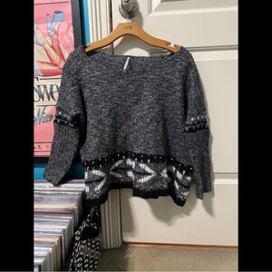 Free People Gray Patterned Sweater